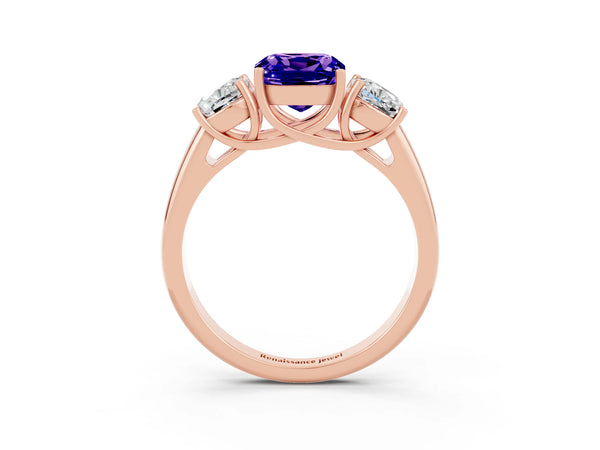 Rose gold Three-Stone Cushion Cut Tanzanite Engagement Ring with Prong Setting