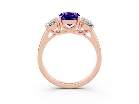 Rose gold Three-Stone Cushion Cut Tanzanite Engagement Ring with Prong Setting_3