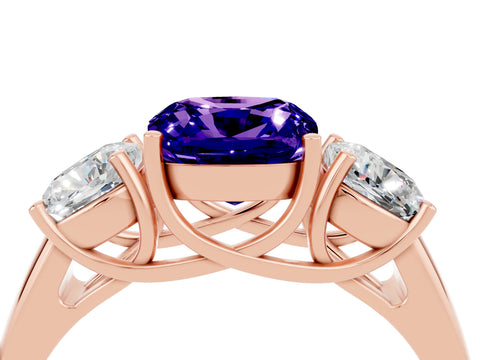 Rose gold Three-Stone Cushion Cut Tanzanite Engagement Ring with Prong Setting_4