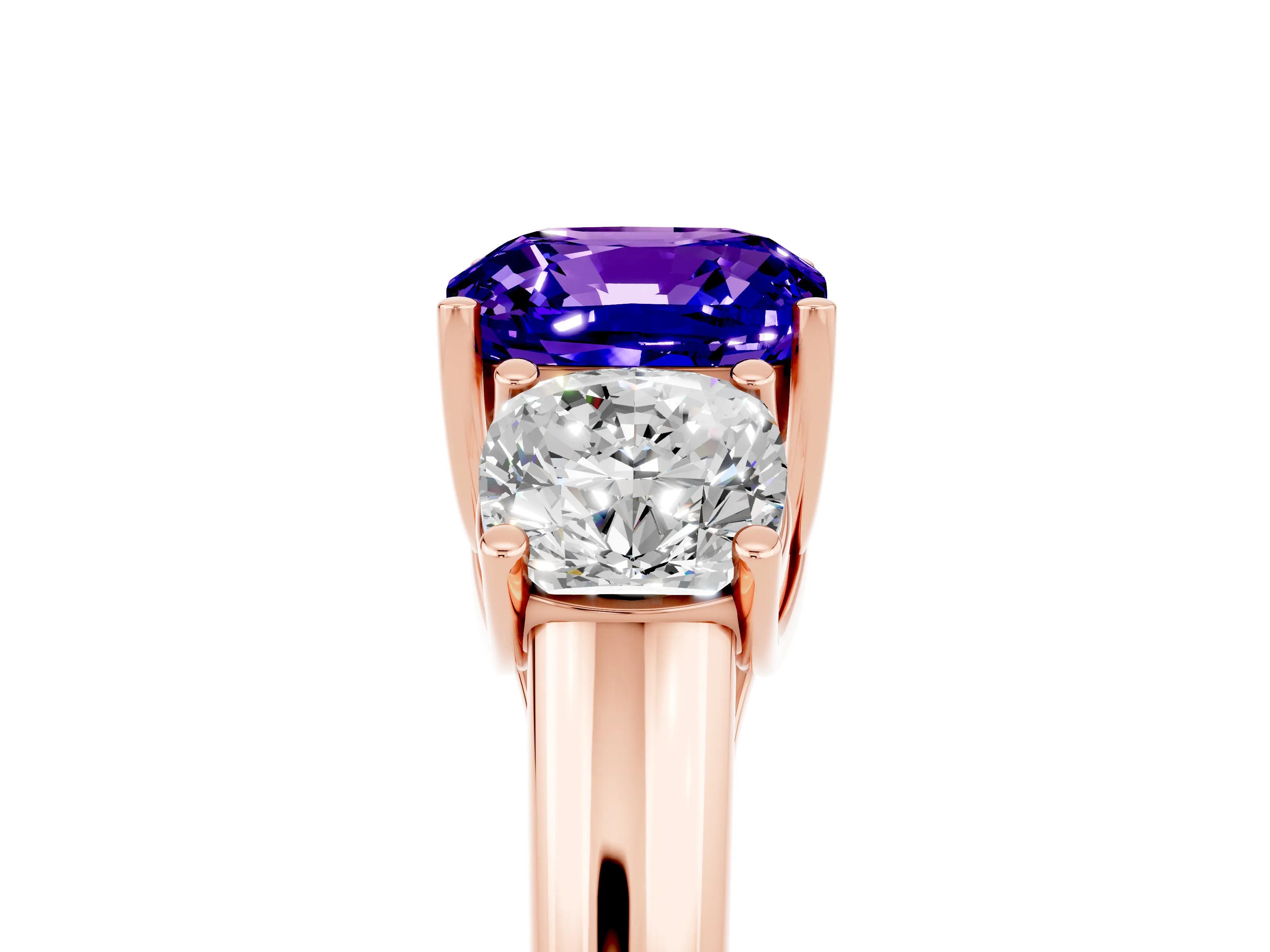 Rose gold Three-Stone Cushion Cut Tanzanite Engagement Ring with Prong Setting_5
