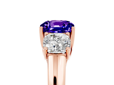 Rose gold Three-Stone Cushion Cut Tanzanite Engagement Ring with Prong Setting_5