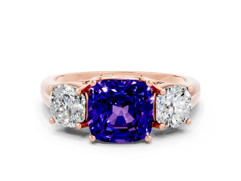 Rose gold Three-Stone Cushion Cut Tanzanite Engagement Ring with Prong Setting