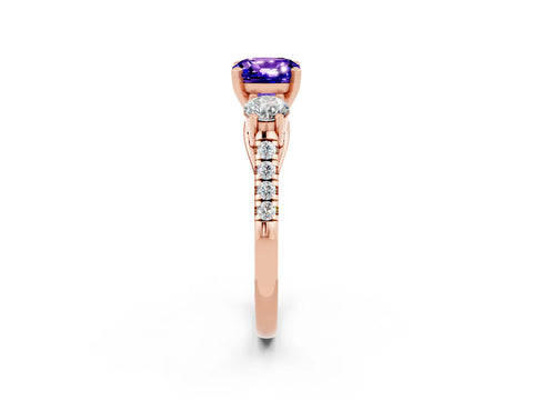 Rose gold Three-Stone Cushion Cut Tanzanite Pavé Band with Four-Prong Setting_2