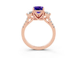 Rose gold Three-Stone Cushion Cut Tanzanite Pavé Band with Four-Prong Setting_3