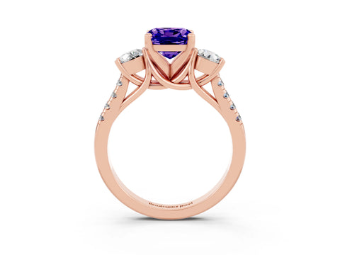 Rose gold Three-Stone Cushion Cut Tanzanite Pavé Band with Four-Prong Setting_3