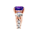 Rose gold Three-Stone Cushion Cut Tanzanite Pavé Band with Four-Prong Setting_5