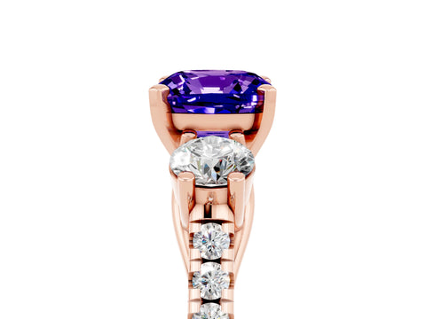 Rose gold Three-Stone Cushion Cut Tanzanite Pavé Band with Four-Prong Setting_5