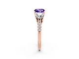 Rose gold Three-Stone Cushion Cut Tanzanite Ring with Pavé Band and Prong Setting_14
