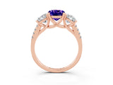 Rose gold Three-Stone Cushion Cut Tanzanite Ring with Pavé Band and Prong Setting_15