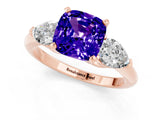 Rose gold Three-Stone Cushion Cut Tanzanite Ring with Pear Side Stones and Four-Prong Setting_1