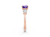 Rose gold Three-Stone Cushion Cut Tanzanite Ring with Pear Side Stones and Four-Prong Setting_2