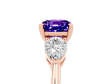 Rose gold Three-Stone Cushion Cut Tanzanite Ring with Pear Side Stones and Four-Prong Setting_5