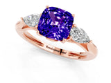 Rose gold Three-Stone Cushion Cut Tanzanite Ring with Pear  Side Stones in Four-Prong Setting_13