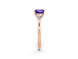 Rose gold Three-Stone Cushion Cut Tanzanite Ring with Pear  Side Stones in Four-Prong Setting_14
