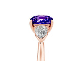 Rose gold Three-Stone Cushion Cut Tanzanite Ring with Pear  Side Stones in Four-Prong Setting_17