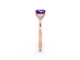 Rose gold Three-Stone Cushion Cut Tanzanite Ring with Pear  Side Stones in Four-Prong Setting_38