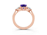 Rose gold Three-Stone Cushion Cut Tanzanite Ring with Pear  Side Stones in Four-Prong Setting_39