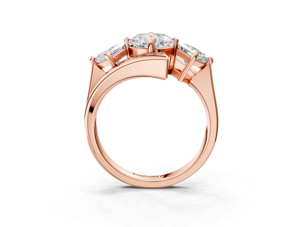 Rose gold Three-Stone Cushion Cut Tension Band Ring with Four-Prong Setting