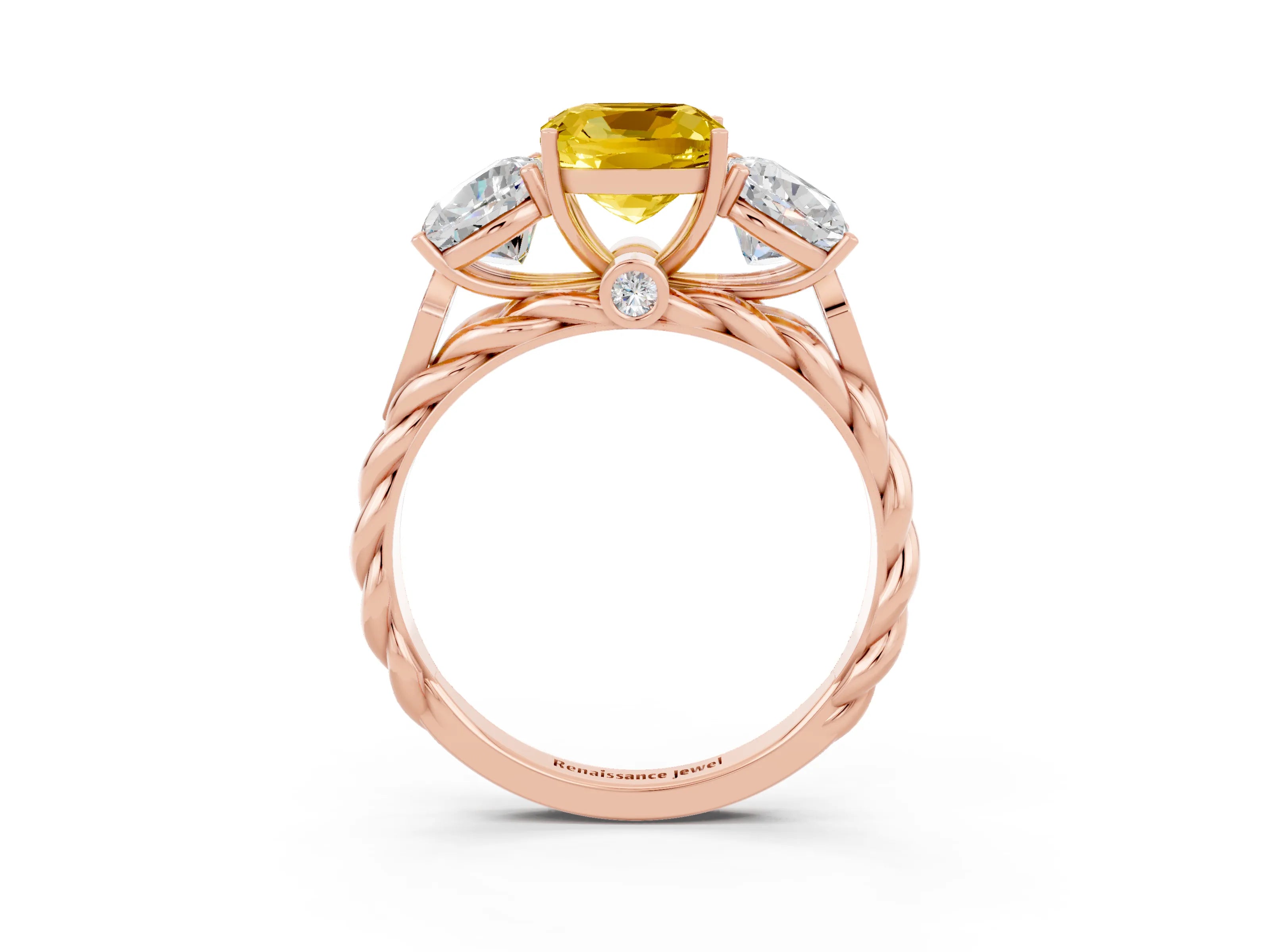 Rose gold Three-Stone Cushion Cut Yellow Sapphire Braided Band Ring with Four-Prong Setting_39