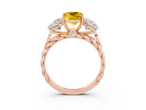 Rose gold Three-Stone Cushion Cut Yellow Sapphire Braided Band Ring with Four-Prong Setting_39