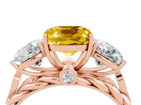 Rose gold Three-Stone Cushion Cut Yellow Sapphire Braided Band Ring with Four-Prong Setting_40
