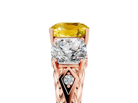 Rose gold Three-Stone Cushion Cut Yellow Sapphire Braided Band Ring with Four-Prong Setting_41