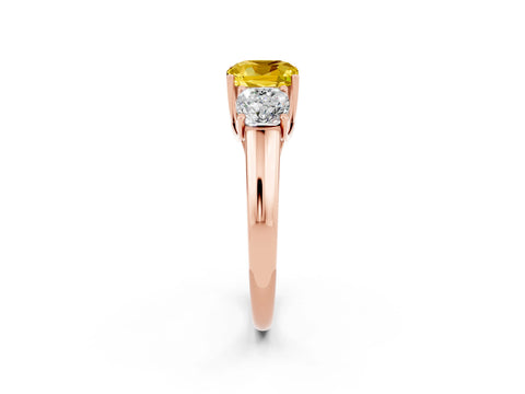 Rose gold Three-Stone Cushion Cut Yellow Sapphire Engagement Ring with Prong Setting_2