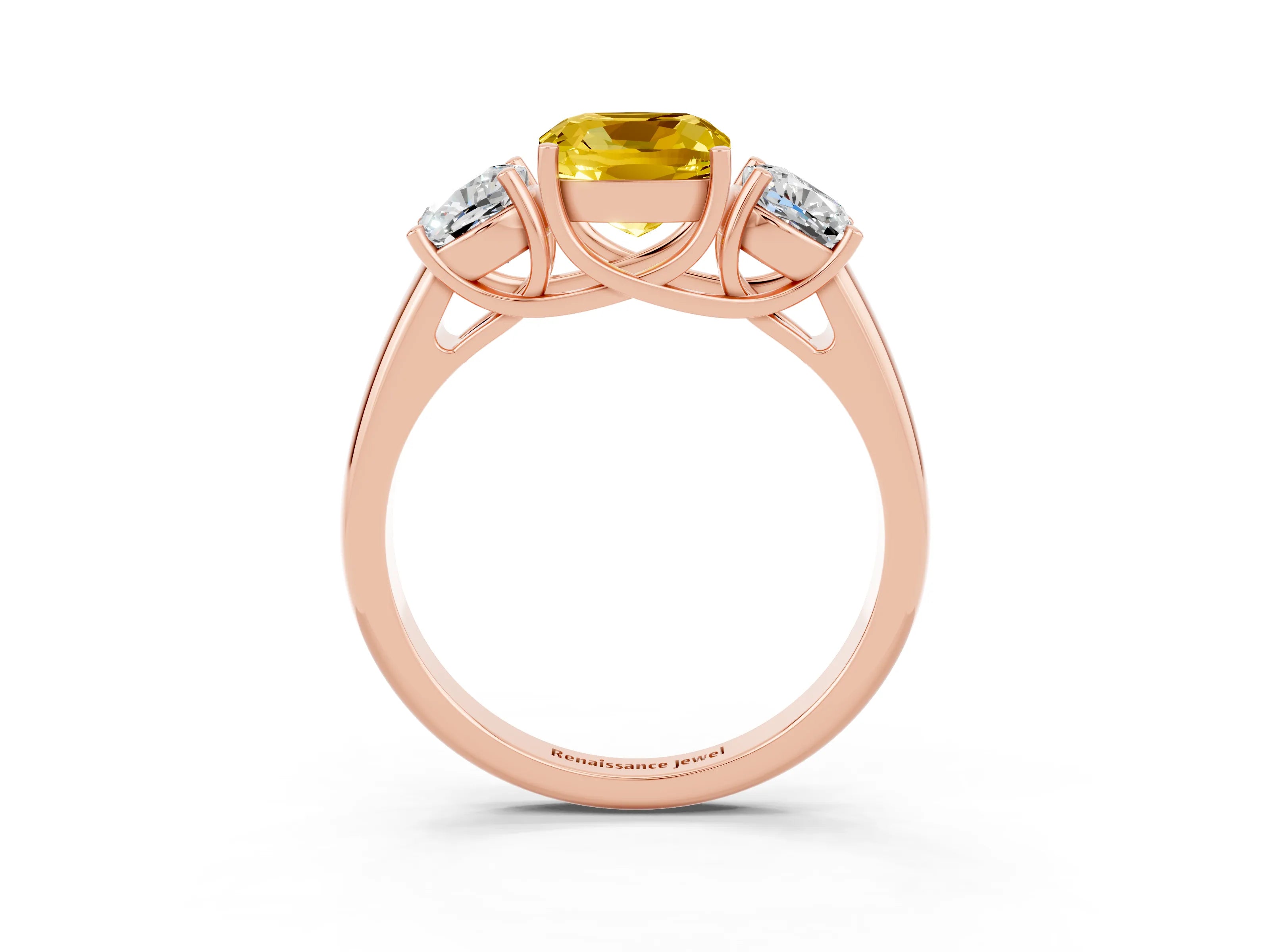 Rose gold Three-Stone Cushion Cut Yellow Sapphire Engagement Ring with Prong Setting_3