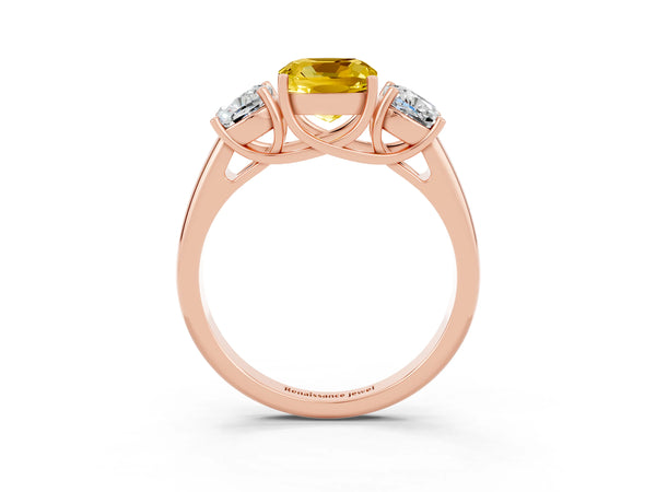 Rose gold Three-Stone Cushion Cut Yellow Sapphire Engagement Ring with Prong Setting