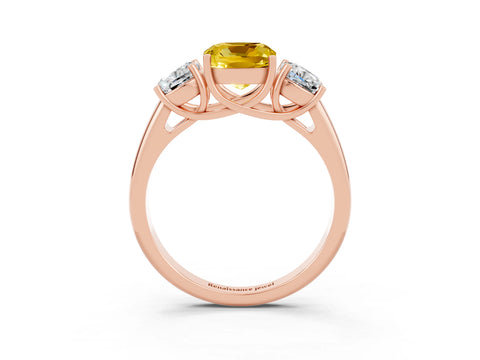 Rose gold Three-Stone Cushion Cut Yellow Sapphire Engagement Ring with Prong Setting_3