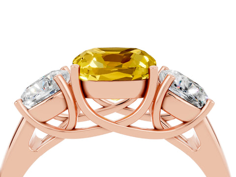 Rose gold Three-Stone Cushion Cut Yellow Sapphire Engagement Ring with Prong Setting_4