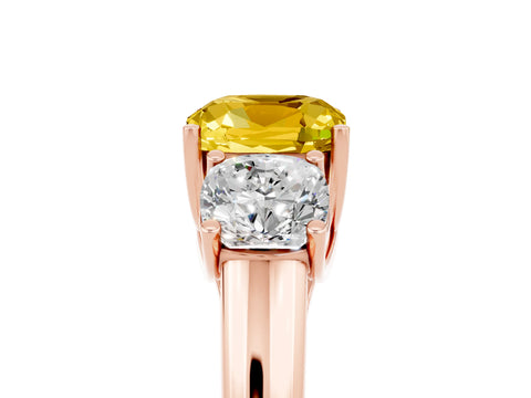 Rose gold Three-Stone Cushion Cut Yellow Sapphire Engagement Ring with Prong Setting_5