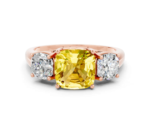 Rose gold Three-Stone Cushion Cut Yellow Sapphire Engagement Ring with Prong Setting