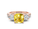 Rose gold Three-Stone Cushion Cut Yellow Sapphire Pavé Band with Four-Prong Setting_24