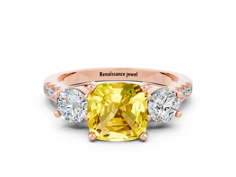 Rose gold Three-Stone Cushion Cut Yellow Sapphire Pavé Band with Four-Prong Setting_24