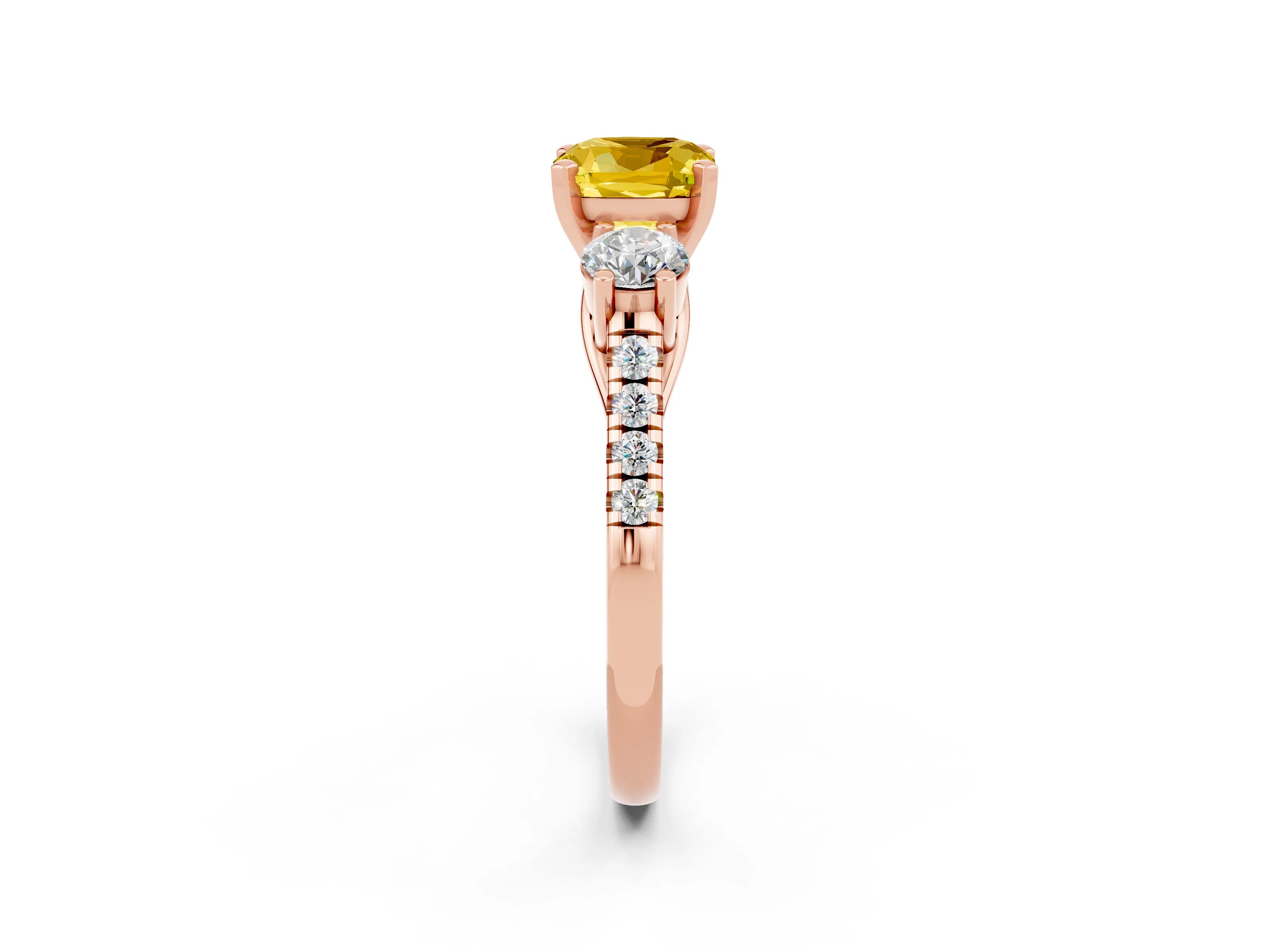 Rose gold Three-Stone Cushion Cut Yellow Sapphire Pavé Band with Four-Prong Setting_26