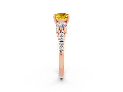 Rose gold Three-Stone Cushion Cut Yellow Sapphire Pavé Band with Four-Prong Setting_26