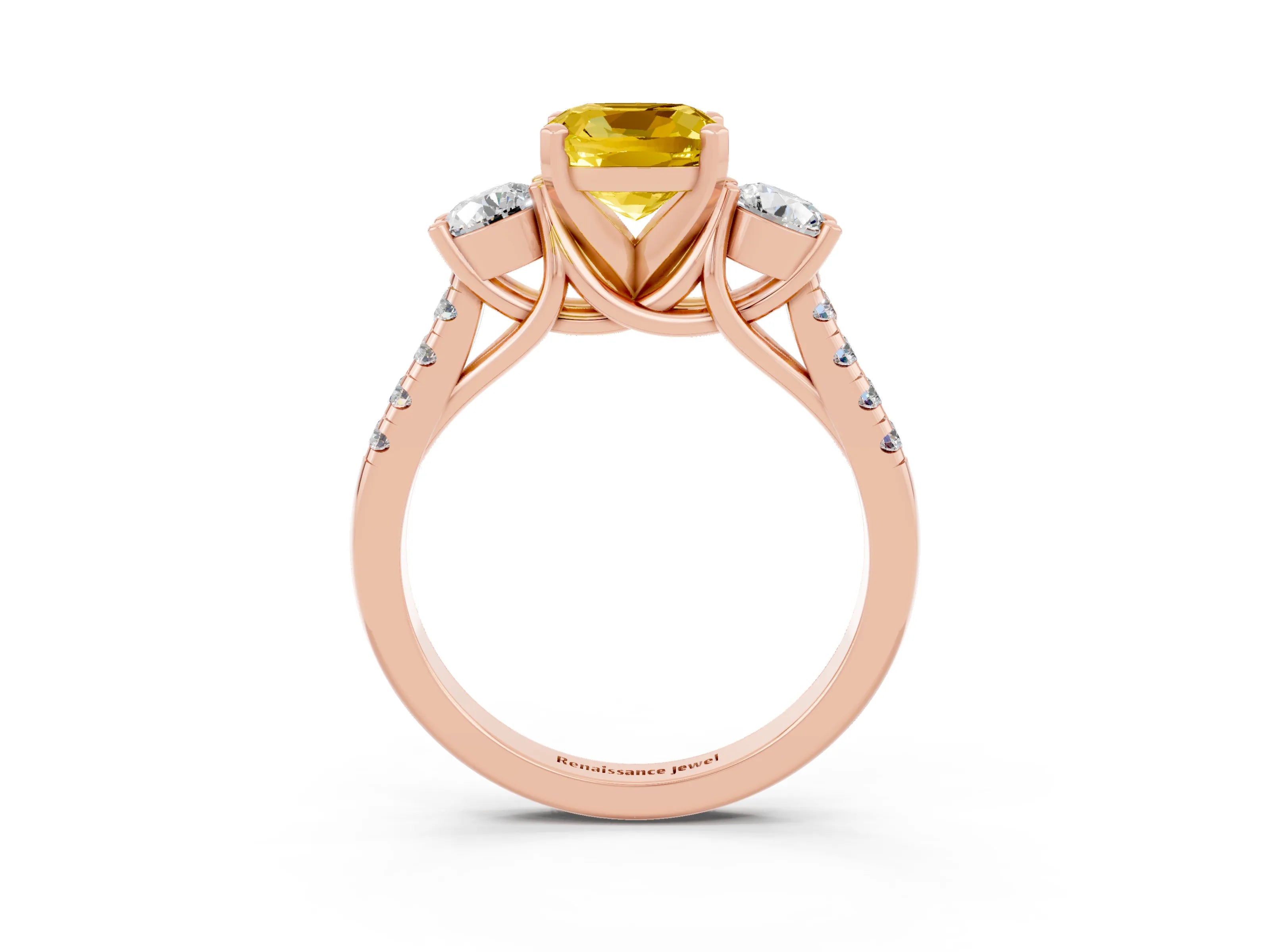 Rose gold Three-Stone Cushion Cut Yellow Sapphire Pavé Band with Four-Prong Setting_27