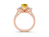 Rose gold Three-Stone Cushion Cut Yellow Sapphire Pavé Band with Four-Prong Setting_27
