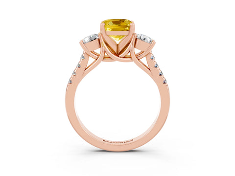 Rose gold Three-Stone Cushion Cut Yellow Sapphire Pavé Band with Four-Prong Setting_27
