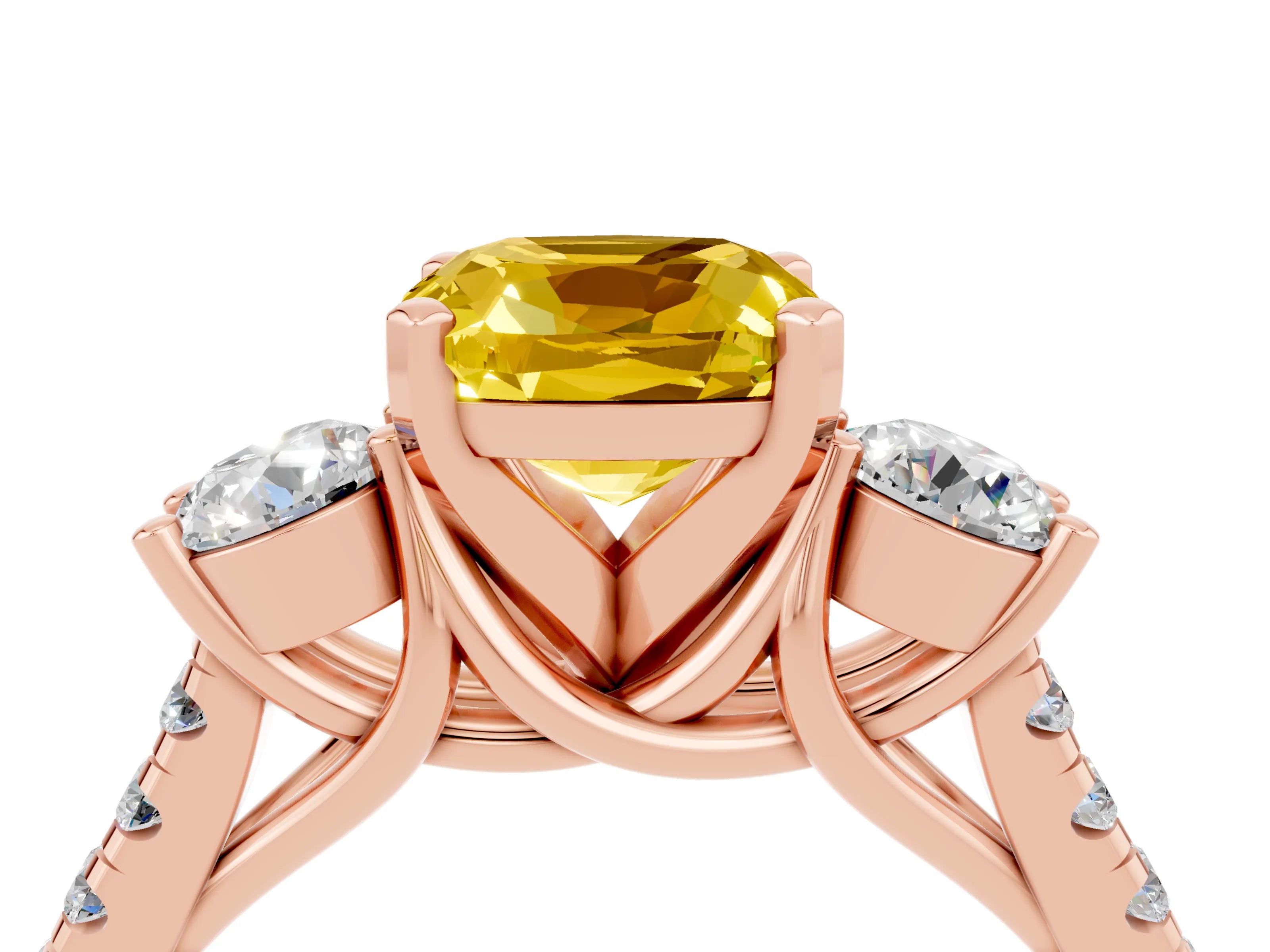 Rose gold Three-Stone Cushion Cut Yellow Sapphire Pavé Band with Four-Prong Setting_28