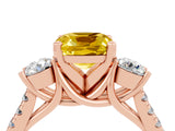 Rose gold Three-Stone Cushion Cut Yellow Sapphire Pavé Band with Four-Prong Setting_28