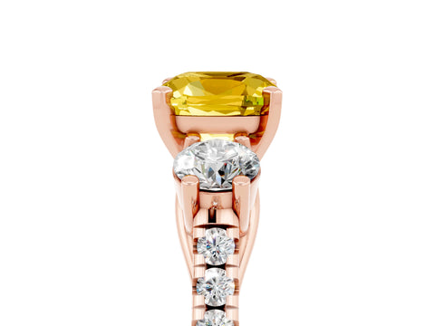 Rose gold Three-Stone Cushion Cut Yellow Sapphire Pavé Band with Four-Prong Setting_29