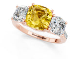 Rose gold Three-Stone Cushion Cut Yellow Sapphire Ring with Pavé Band and Prong Setting_37