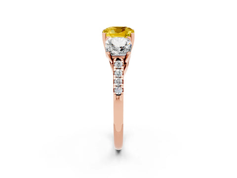 Rose gold Three-Stone Cushion Cut Yellow Sapphire Ring with Pavé Band and Prong Setting_38