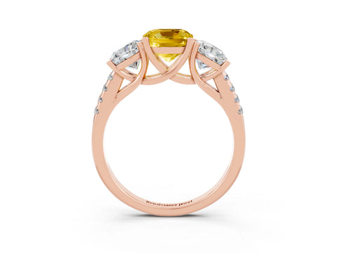 Rose gold Three-Stone Cushion Cut Yellow Sapphire Ring with Pavé Band and Prong Setting_39