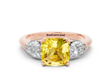 Rose gold Three-Stone Cushion Cut Yellow Sapphire Ring with Pear Side Stones and Four-Prong Setting_24
