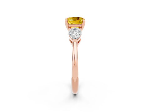 Rose gold Three-Stone Cushion Cut Yellow Sapphire Ring with Pear Side Stones and Four-Prong Setting_26