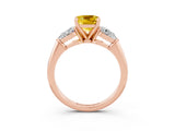 Rose gold Three-Stone Cushion Cut Yellow Sapphire Ring with Pear Side Stones and Four-Prong Setting_27