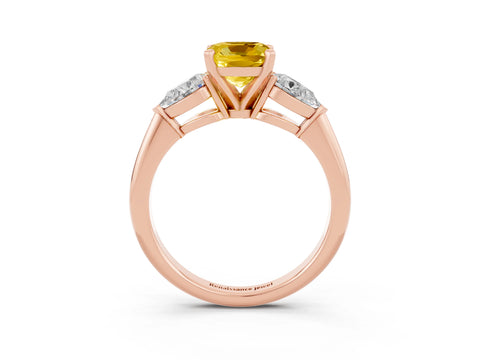 Rose gold Three-Stone Cushion Cut Yellow Sapphire Ring with Pear Side Stones and Four-Prong Setting_27
